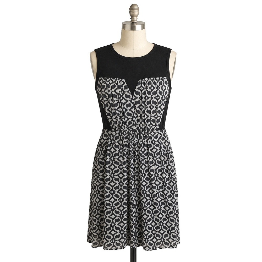 Anthropologie Weston Wear BOHO Dress Womens Small Black White Sleeveless